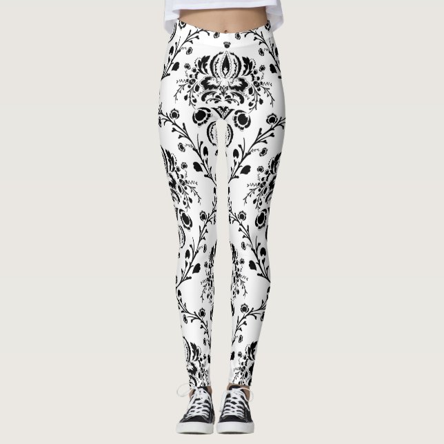Weiße und schwarze Damaskus Leggings (Vorderseite)