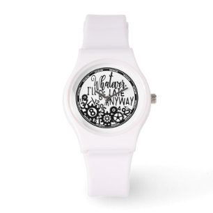 Weiße und schwarze Egal-wie-spät-auf-jeden-Fall-Uh Armbanduhr