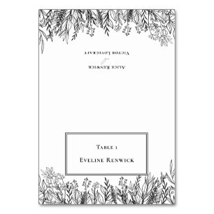 Weiße und schwarze Grünflächen Platzkarte faltenba Tischnummer