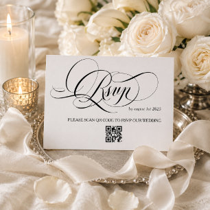 Weiße und schwarze Kalligrafie-Hochzeit RSVP Karte
