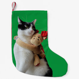 Weiße und schwarze Katze & Rentierspielzeug Kleiner Weihnachtsstrumpf