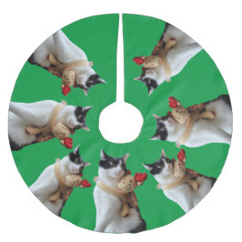 Weiße und schwarze Katze & Rentierspielzeug Polyester Weihnachtsbaumdecke