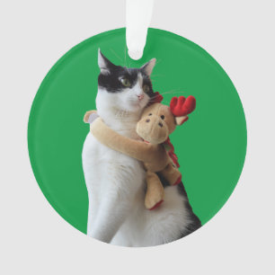 Weiße und schwarze Katze und Rentier-Weihnachtsfig Ornament