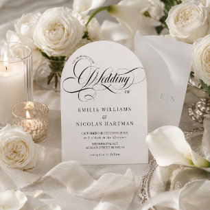 Weiße und schwarze Monogramm-Hochzeit Einladung