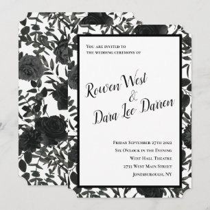 Weiße und schwarze Rosen gotische Hochzeitseinladu Einladung