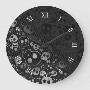weiße und schwarze Schädelköpfe Große Wanduhr