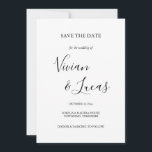 Weiße und schwarze Skriptereihen Speichern Sie das Save The Date<br><div class="desc">White and Black Script Wedding Save the Date card mit den Signature Style Namen,  diese elegante Schwarz-Weiß-Save the Date-Karte kann mit Ihren besonderen Hochzeitstag-Informationen in schicken Schriften personalisiert werden.</div>