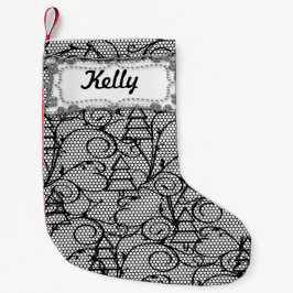 Weiße und schwarze Spitzen-Tree oder Mantle-Strump Kleiner Weihnachtsstrumpf