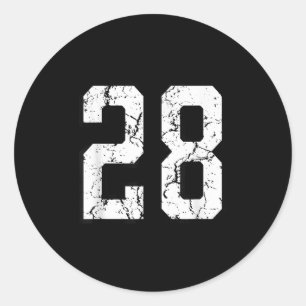 Weiße und schwarze Srts Nummer 28 Jersey Uniform P Runder Aufkleber