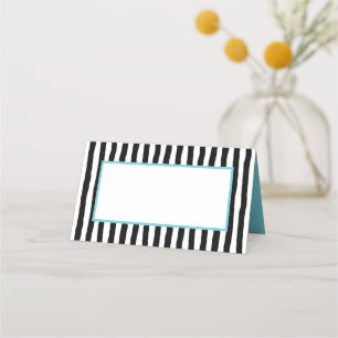 Weiße und schwarze Streifen mit Aqua Platzkarte