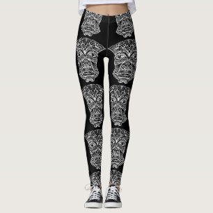 Weiße und schwarze Tiki-Maske Leggings