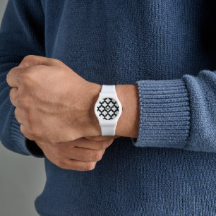 Weiße und schwarze Trellis, Gitter, Quatrefolie Armbanduhr