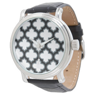 Weiße und schwarze Trellis, Gitter, Quatrefolie Armbanduhr