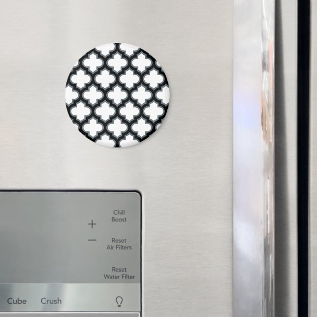 Weiße und schwarze Trellis, Gitter, Quatrefolie Magnet (In Situ (Kühlschrank))