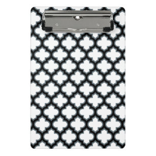 Weiße und schwarze Trellis, Gitter, Quatrefolie Mini Klemmbrett