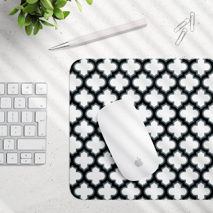 Weiße und schwarze Trellis, Gitter, Quatrefolie Mousepad