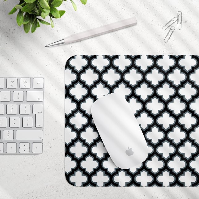 Weiße und schwarze Trellis, Gitter, Quatrefolie Mousepad (Von Creator hochgeladen)