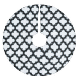 Weiße und schwarze Trellis, Gitter, Quatrefolie Polyester Weihnachtsbaumdecke
