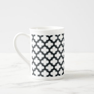 Weiße und schwarze Trellis, Gitter, Quatrefolie Prozellantasse