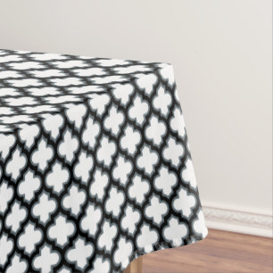 Weiße und schwarze Trellis, Gitter, Quatrefolie Tischdecke