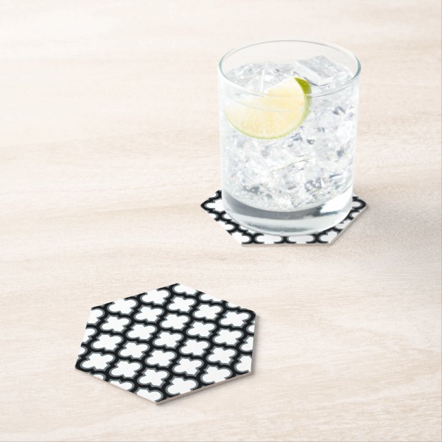 Weiße und schwarze Trellis, Gitter, Quatrefolie Untersetzer (Vor Ort)