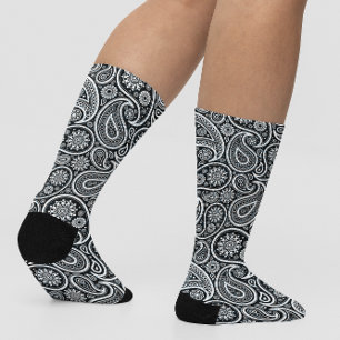 Weiße und schwarze Vintage-Paisleymuster-Socken Socken