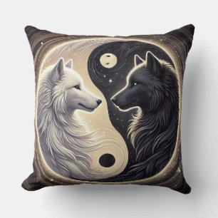 Weiße und schwarze Wölfe, die Yin und Yang repräse Kissen