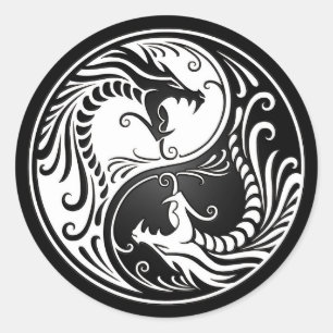 Weiße und schwarze Yin Yang Drachen Runder Aufkleber