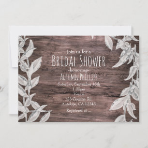 Weiße und silberne Blätter Winter Hochzeit Rustika Einladung