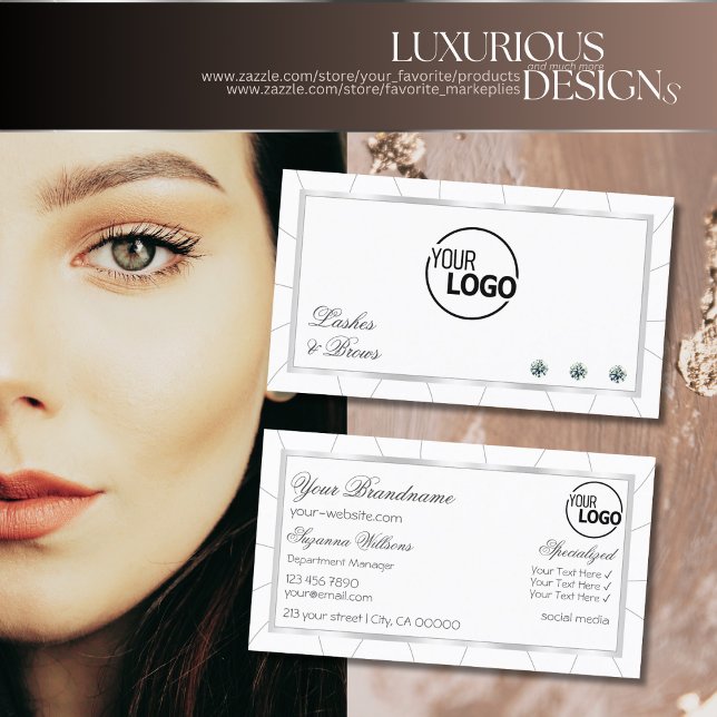 Weiße und silberne Rahmen modern mit Diamanten und Visitenkarte (Von Creator hochgeladen)