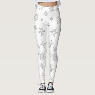 Weiße und silberne Schneeflocke-Leggings Leggings