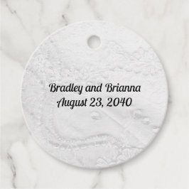 Weiße und silberne Spitzen und Perlen auf Satin We Geschenkanhänger