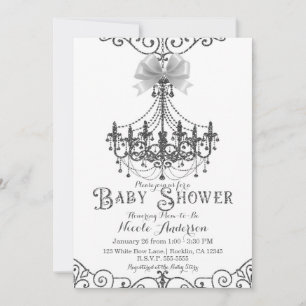 Weiße und silberne weiße Schleife Baby Shower Einladung
