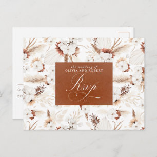 Weiße und Terracotta-Blume Hochzeit RSVP Postkarte