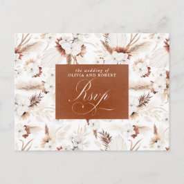 Weiße und Terracotta-Blume Hochzeit RSVP Postkarte