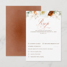 Weiße und Terrakotta-Blumen Hochzeit RSVP
