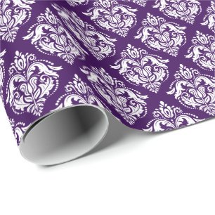Weiße und violette florale Damaststoffe geometrisc Geschenkpapier