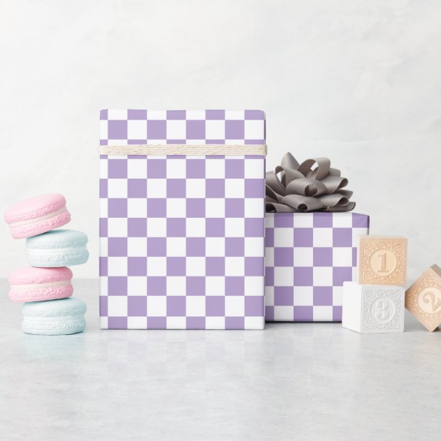 Weiße und violette Schachbrett-Wrap-Rolle Geschenkpapier (Babyparty)