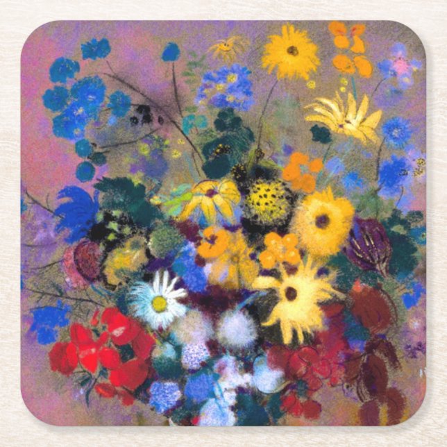 Weiße Vase mit Blume Odilon Redon Rechteckiger Pappuntersetzer (Vorderseite)
