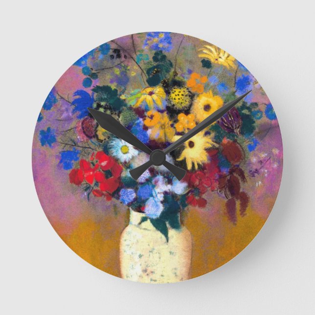 Weiße Vase mit Blume Odilon Redon Runde Wanduhr (Vorderseite)