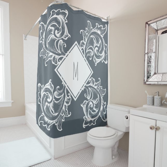 Weiße Verzierte Blätter mit Rollen - Personalisier Duschvorhang (Beispiel)