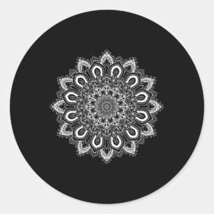 Weiße verzierte Lotusblumen-Yoga-Mandala _1 Runder Aufkleber
