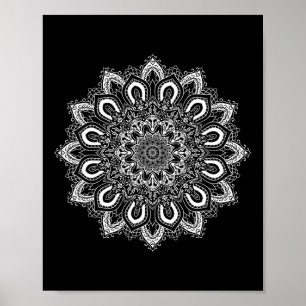 Weiße verzierte Lotusblumen-Yoga-Mandala Poster