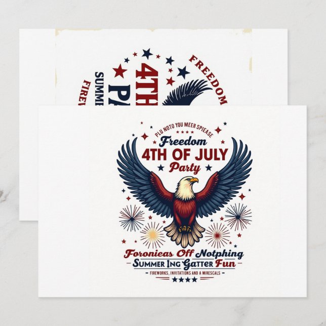 Weiße Vintage 4. Juli Einladung - Retro-Adler (Vorne/Hinten)