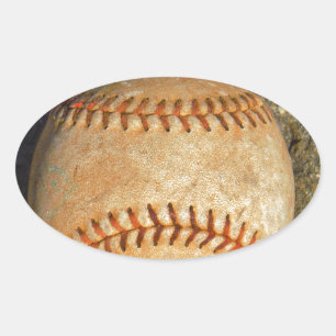 Weiße Vintage-Baseballhandschuhe mit roter Naht Ovaler Aufkleber