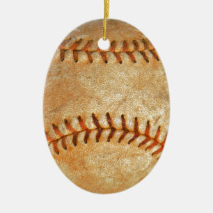 Weiße Vintage-Baseballhandschuhe mit roter Sticker Keramik Ornament