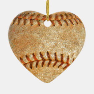 Weiße Vintage-Baseballhandschuhe mit roter Sticker Keramik Ornament