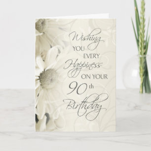 Weiße Vintage Blume Happy 90. Geburtstagskarte Karte