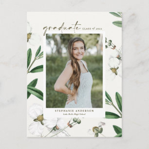 Weiße Vintage-Blumen Botanisches Foto Abschluss Einladungspostkarte
