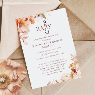 Weiße Vintage-Blumen Herbst BBQ Baby Shower Einladung